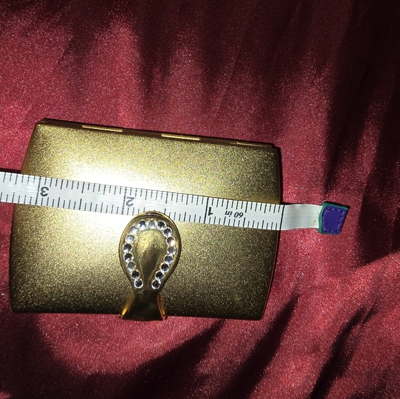 Vintage Gold Tone Dual Purse Mirror Compact with Jewel Accents - Picture 7 of 8